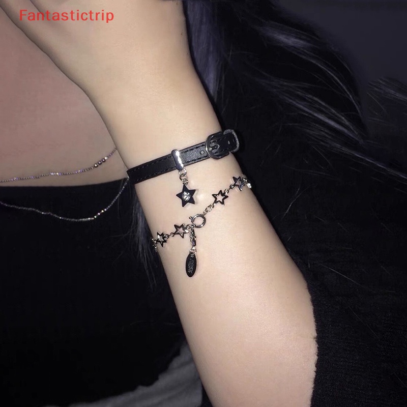 [Fantastictrip] Vòng Đeo Tay Y2k Dễ Thương Phong Cách Punk Cổ Điển Có Thể Điều Chỉnh Phối Mặt Dây Hình Ngôi Sao