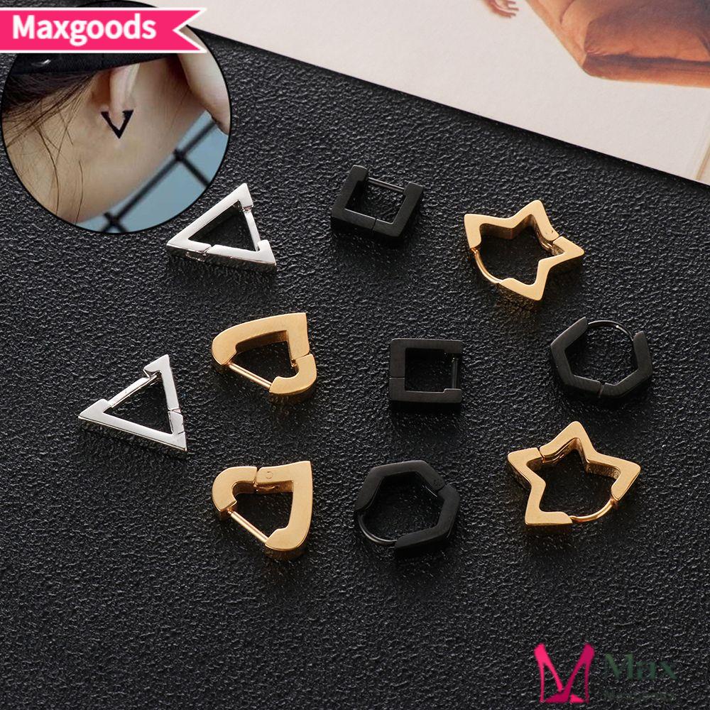 Bông Tai Tròn Thời Trang Đơn Giản|Khuyên Tai Hình Đa Giác Màu Đen