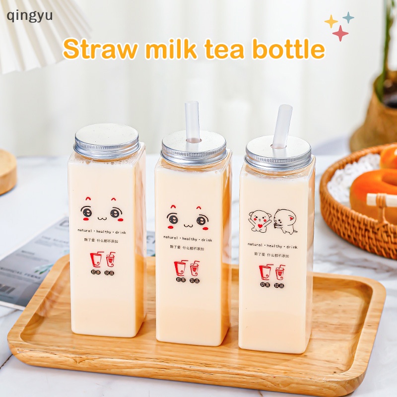 Cốc Uống Trà Sữa Hình Vuông 500ml In Họa Tiết Hoạt Hình Dễ Thương Dùng Một Lần