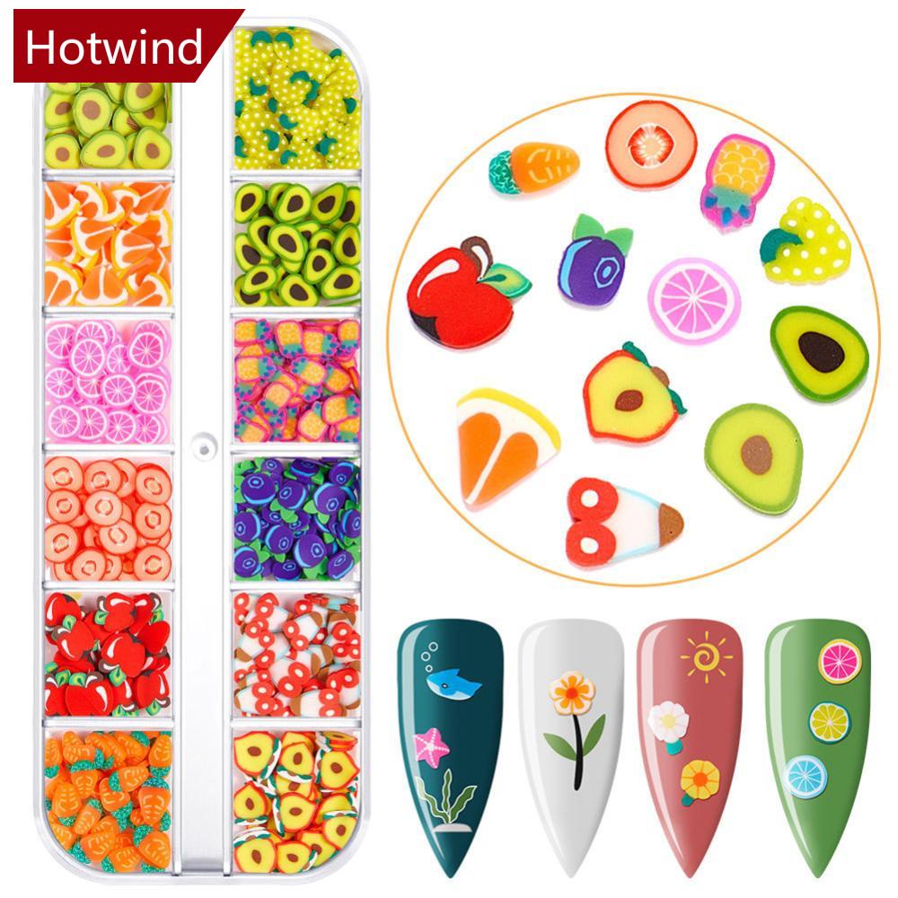 Set 12 Hộp Phụ Kiện Trang Trí Móng Tay Nghệ Thuật Bằng Gốm Sứ Mềm Nhiều Kiểu Dáng L5U3