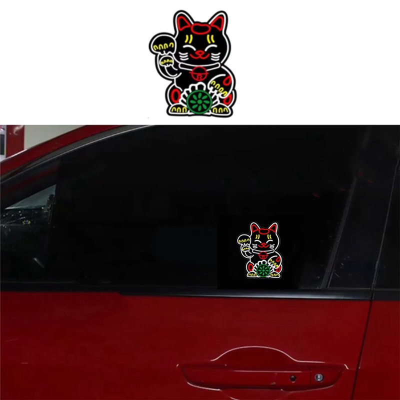 Miếng Dán Trang Trí Kính Chắn Gió Xe Hơi Hình Mèo May Mắn Có Đèn LED Phát Sáng Độc Đáo