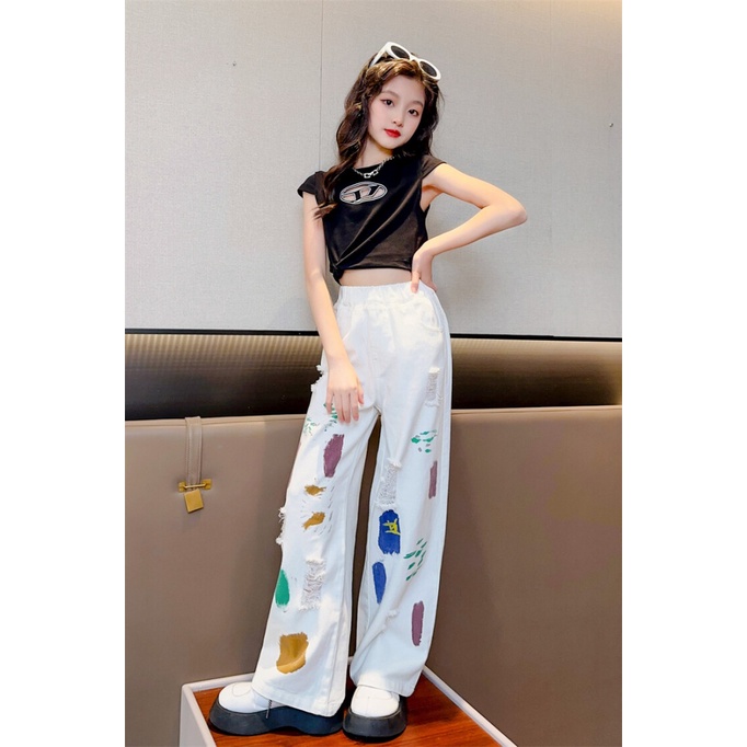 Set Áo Thun Ngắn Tay Và Quần Dài In Hoa Thời Trang Mùa Hè Mới Cho Bé Gái