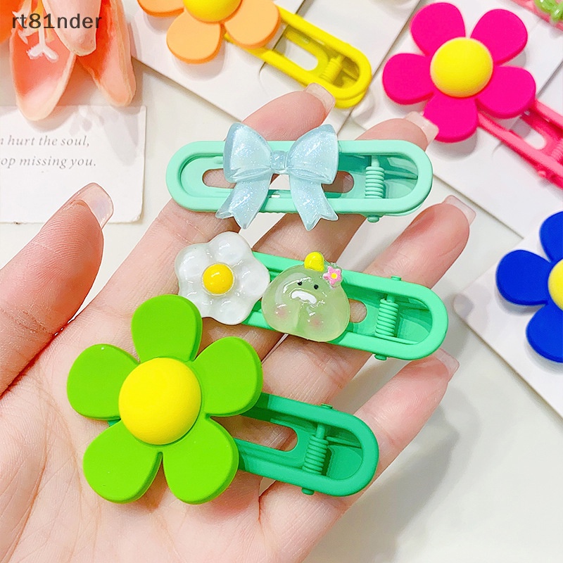 Rt Bộ 3 Kẹp Tóc Mái Ngang In Họa Tiết Hoa Hoạt Hình Dễ Thương Dành Cho Bé Gái