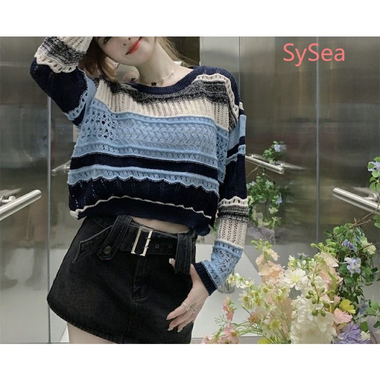 Áo Dệt Kim Tay Dài Họa Tiết Kẻ Sọc Thời Trang Mùa Hè Cho Nữ