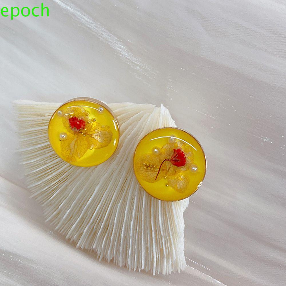 Epoch Bông Tai Hình Tròn Họa Tiết Hoa Khô Thanh Lịch Phong Cách Hàn Quốc Cho Nữ