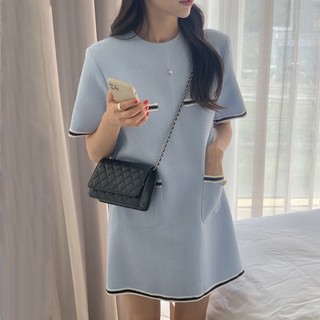 Đầm Suông Tay Ngắn Cổ Tròn Nhiều Túi Phong Cách Hàn Quốc Thời Trang Mùa Hè Cho Nữ
