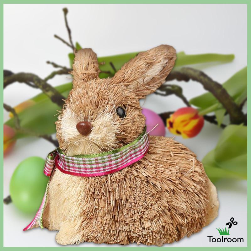 Mô Hình Chú Thỏ Phục Sinh Bằng Rơm Thủ Công Để Bàn Trang Trí