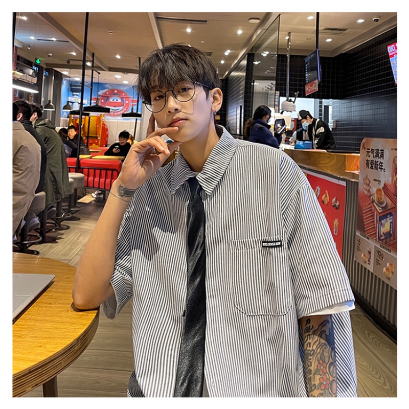 Áo Sơ Mi Tay Ngắn Họa Tiết Sọc Thời Trang Mùa Hè Mới Cho Nam