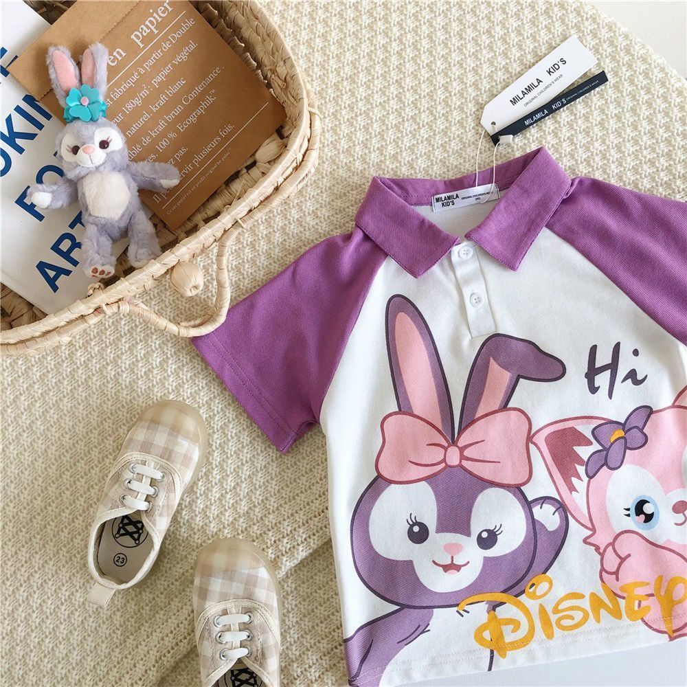 Áo polo Hàn Quốc Tay Cộc In Họa Tiết Hoạt Hình Mùa Hè 6JE7 ins Cho Bé