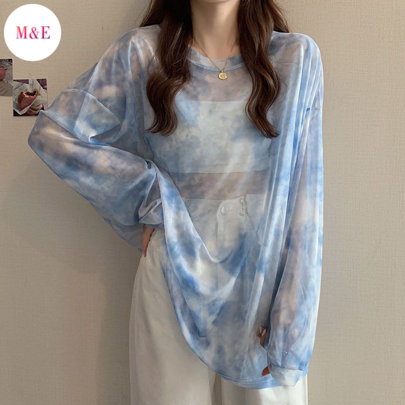 Áo Thun Tay Dài Chống Nắng Mỏng Nhuộm Màu Dáng Rộng Thời Trang Xuân Hè 2022 Mới Cho Nữ 2023