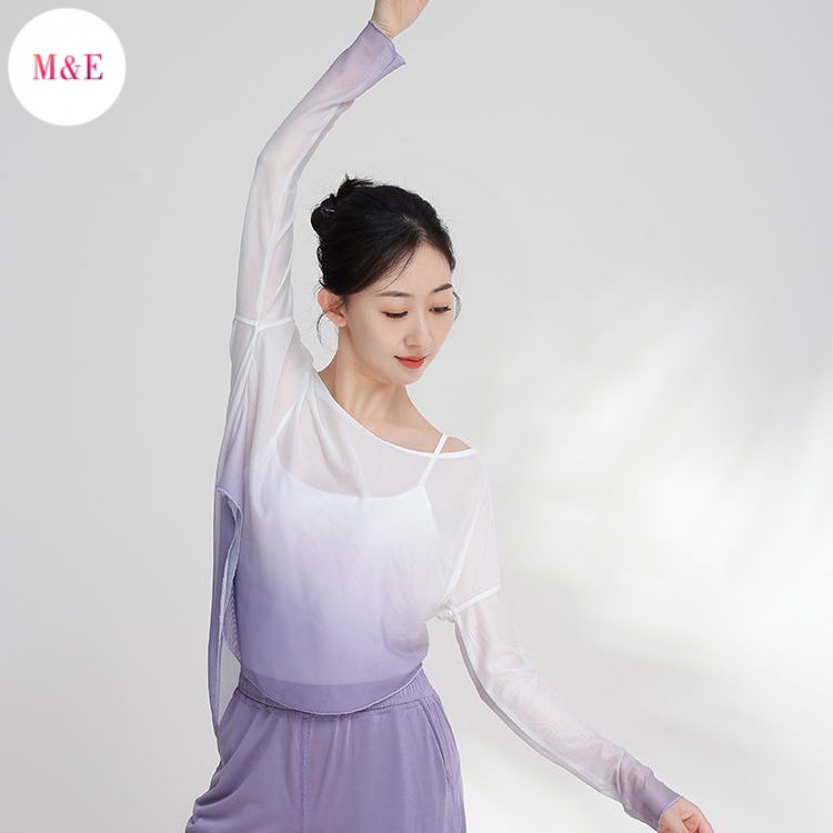 Áo Khiêu Vũ Tay Dài Hở Vai Phối Lưới Màu Gradient Phong Cách Cổ Điển Thời Trang Mới 2023 Dành Cho Bạn Nữ