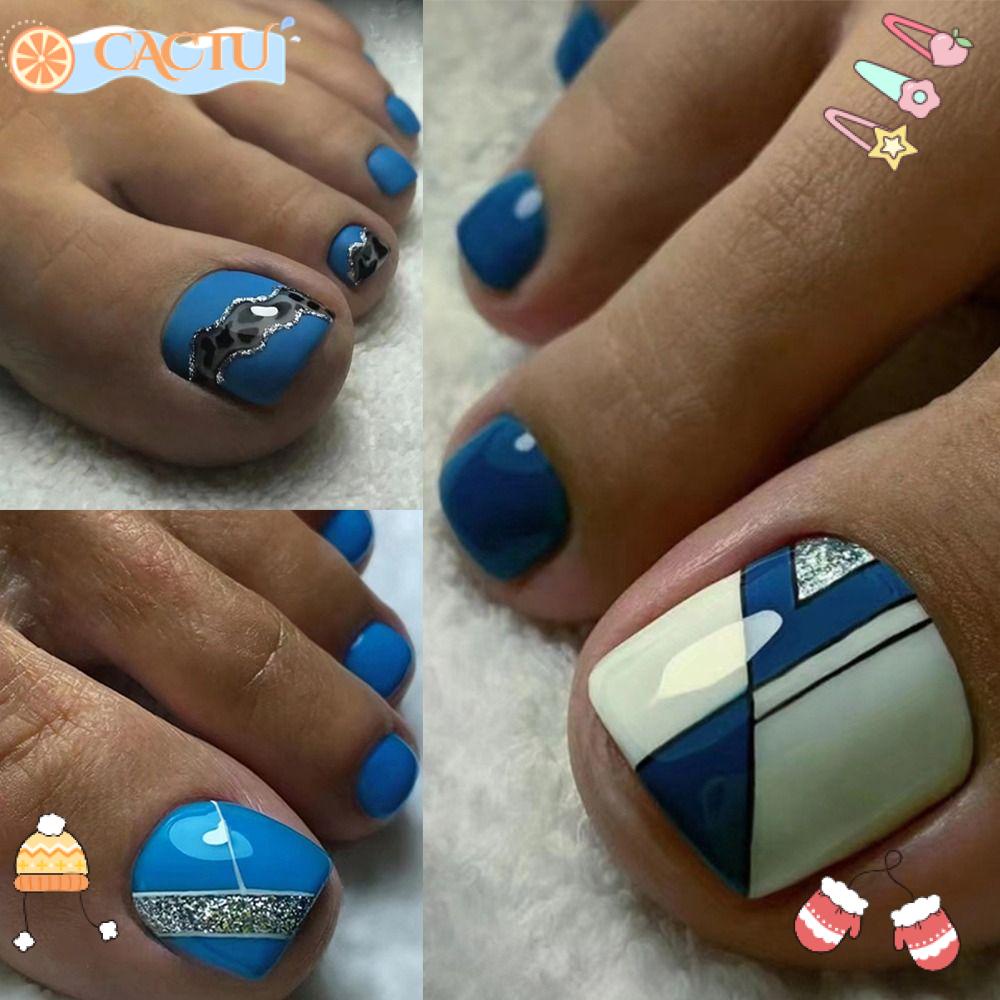 Bộ 24 Móng Chân Giả Hình Vuông Ngắn Phong Cách Pháp Dành Cho Nữ