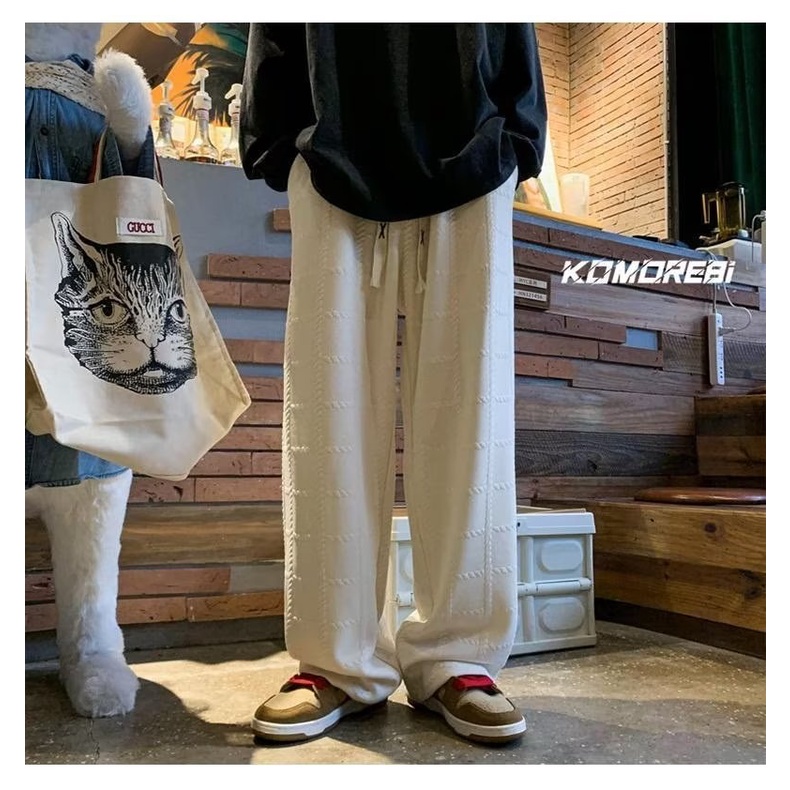 Quần Cotton Dày Ống Rộng Phong Cách Đường Phố Hong Kong Thời Trang Xuân Thu Cho Nam