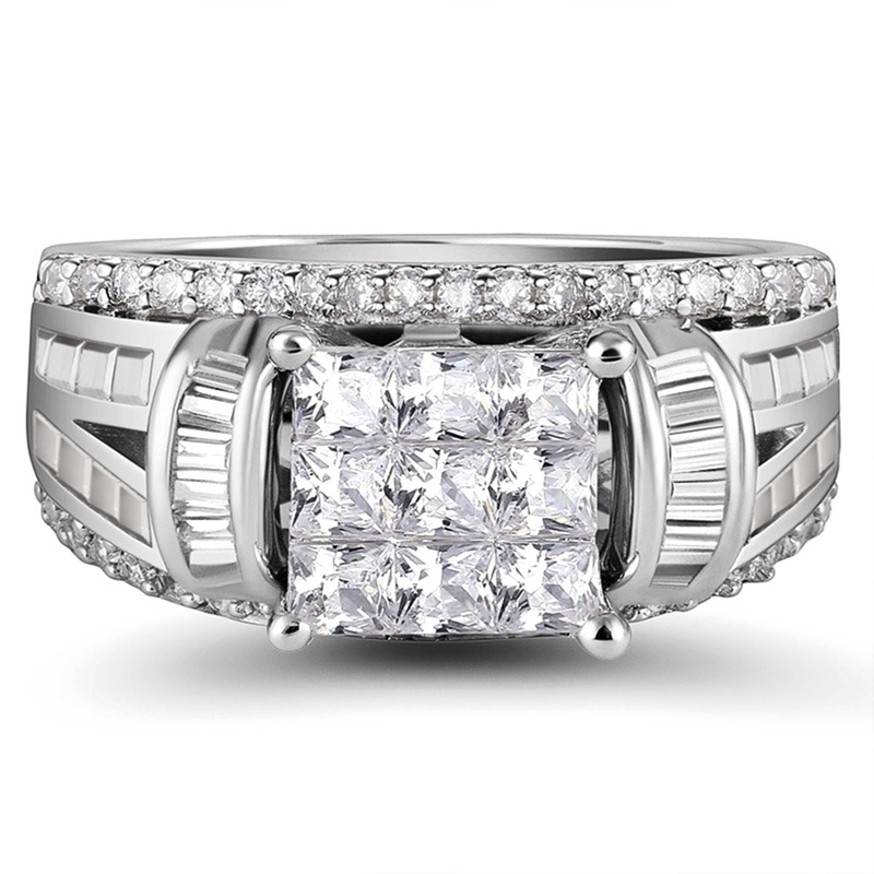 Ygt Nhẫn Đính Hôn Bạc Mặt Vuông Đính Đá Zircon Màu Sắc Dành Cho Nữ