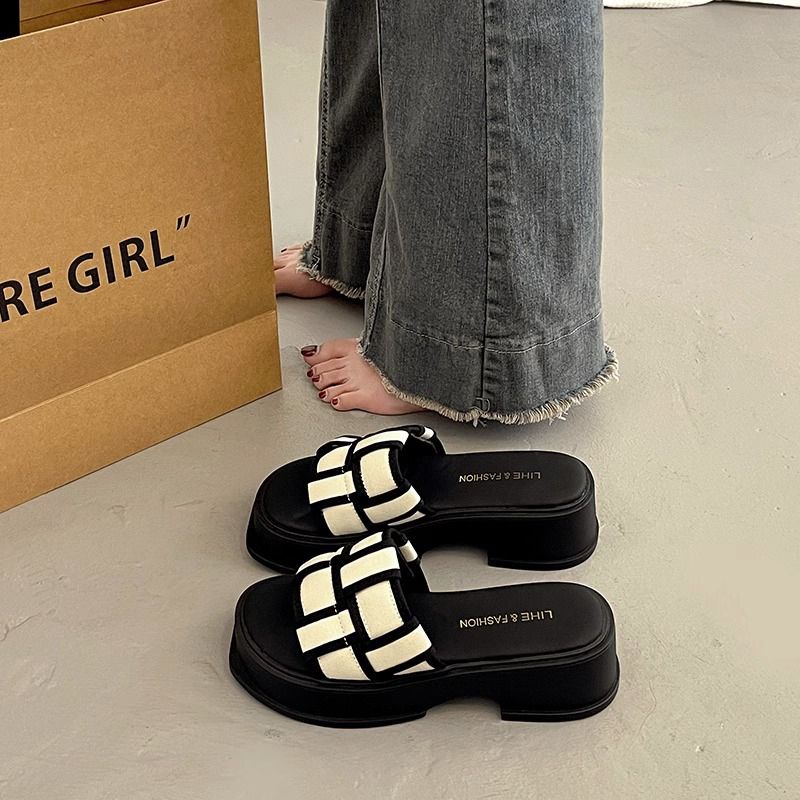 Huaqoo Dép bánh mì guốc dép giày nữ Màu Sắc Đơn Giản Thoải Mái Cao Gót Chống Trơn Trượt dép đế xuồng HDLX060803