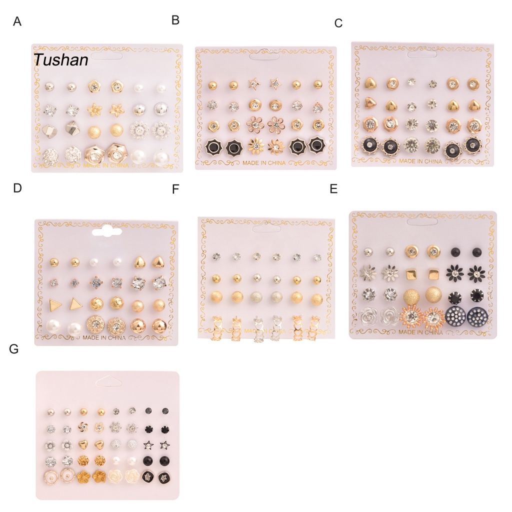 Set 12 Đôi Khuyên Tai Đính Ngọc Trai Nhân Tạo Phong Cách Hàn Quốc