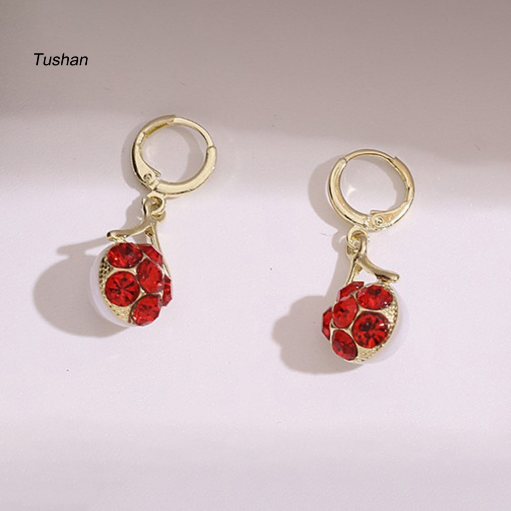 Bông Tai Đính Đá Hình Giọt Nước Màu Đỏ Phong Cách Hàn Quốc Dành Cho Nữ