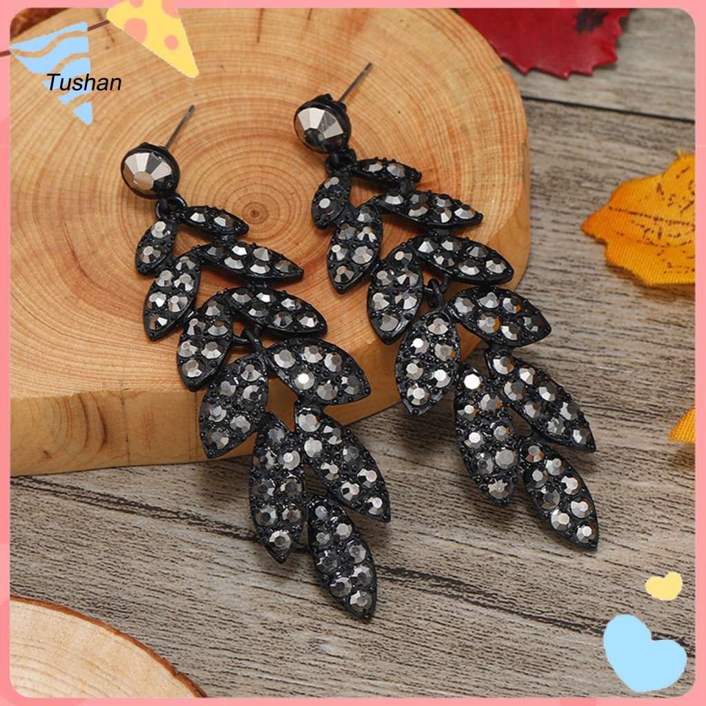 1 Đôi Bông Tai Hình Chiếc Lá Đính Đá Phong Cách Vintage Dành Cho Nữ