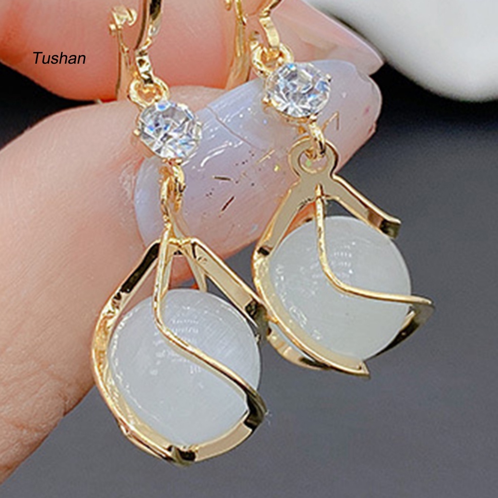 1 Đôi Bông Tai Tròn Đính Đá Opal Lấp Lánh Thời Trang Dành Cho Nữ
