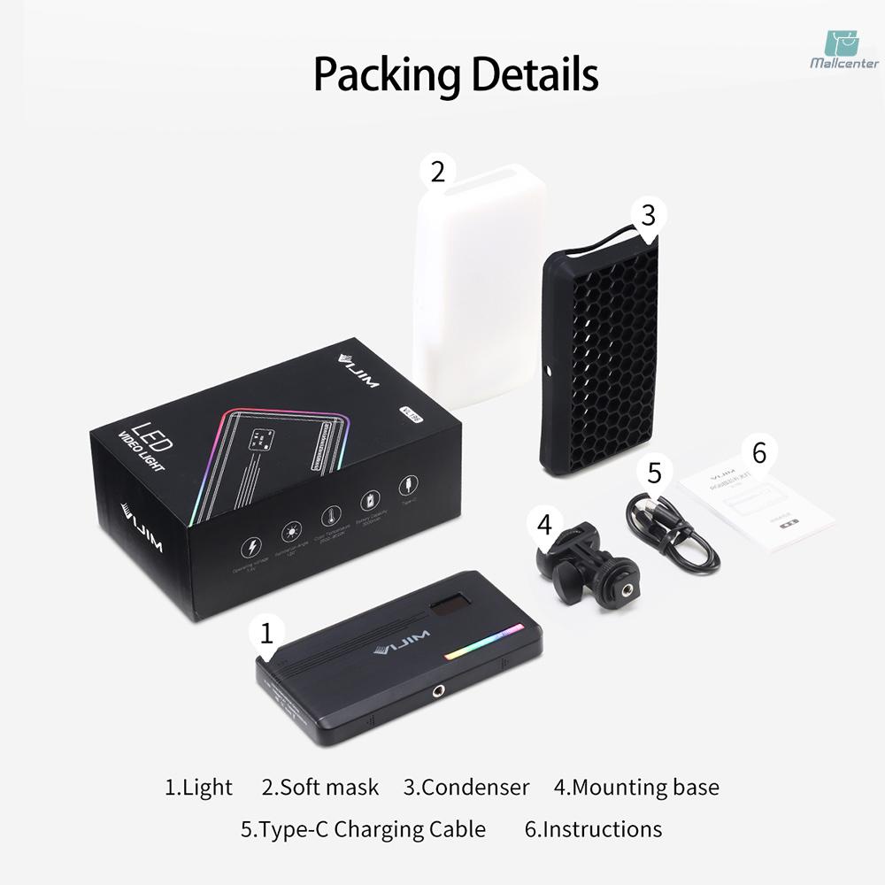 VIJIM VL196 Pocket RGB LED Video Light Photography Fill Light 2500K-9000K Dimmable CRI 95+ 20 Lighting Effects Built-in Rechargeable Battery for Live Broadcast Interview Portraits Weddings Photography