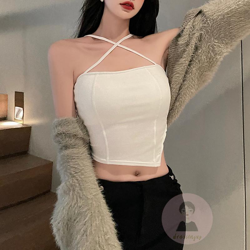 Áo Tank Top Hai Dây Lệch Tà Màu Sắc Tinh Khiết Thời Trang Cho Nữ