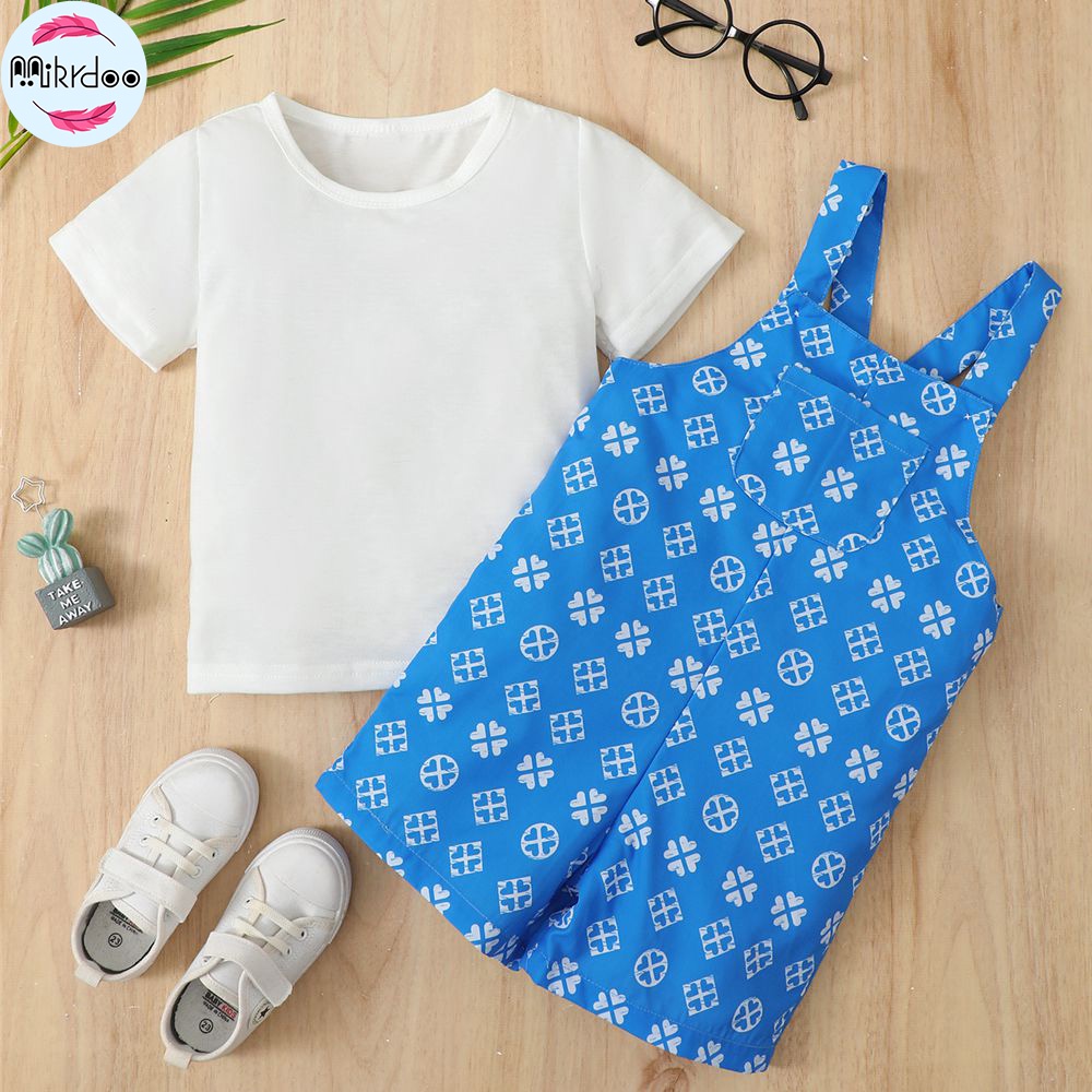 Set Đồ Mùa Hè 2 Món Gồm Áo Thun Trắng Tay Cộc + Quần In Họa Tiết Thời Trang Cho Bé Gái 4-7 Tuổi