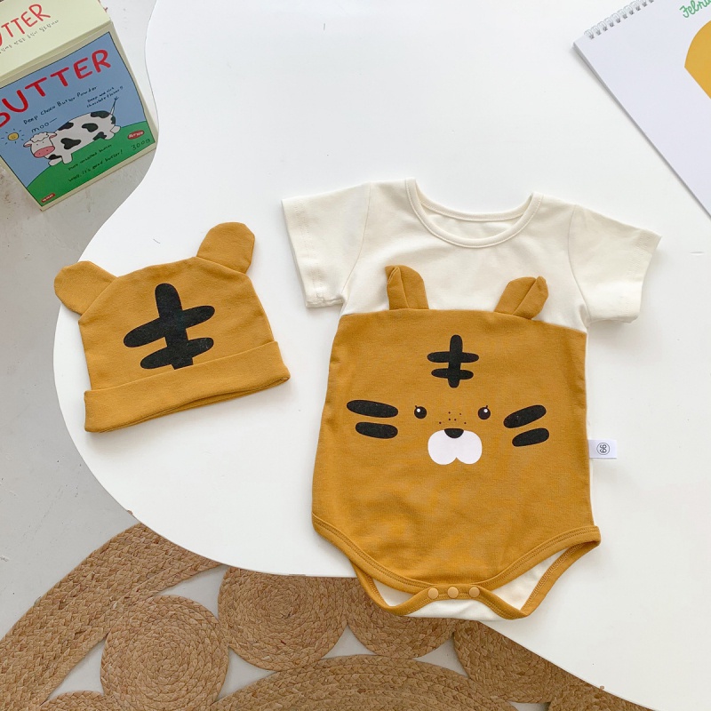 Bộ Áo Liền Quần In Hình Hổ Kèm Mũ Phong Cách Hàn Quốc Thời Trang Cho Bé Sơ Sinh