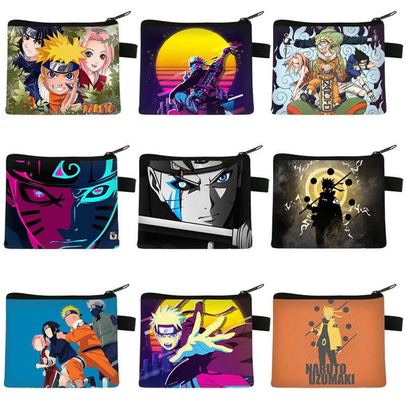 Ví Canvas Đựng Tiền Xu In Hoạt Hình Naruto Phối Khóa Kéo Tiện Lợi
