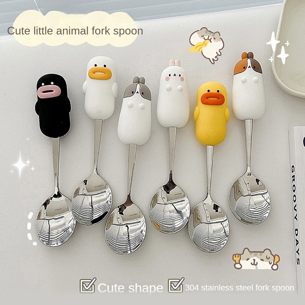 Bộ Muỗng Nĩa Bằng Thép Không Gỉ 304 Hình Vịt / Thỏ Dễ Thương Cho Bé