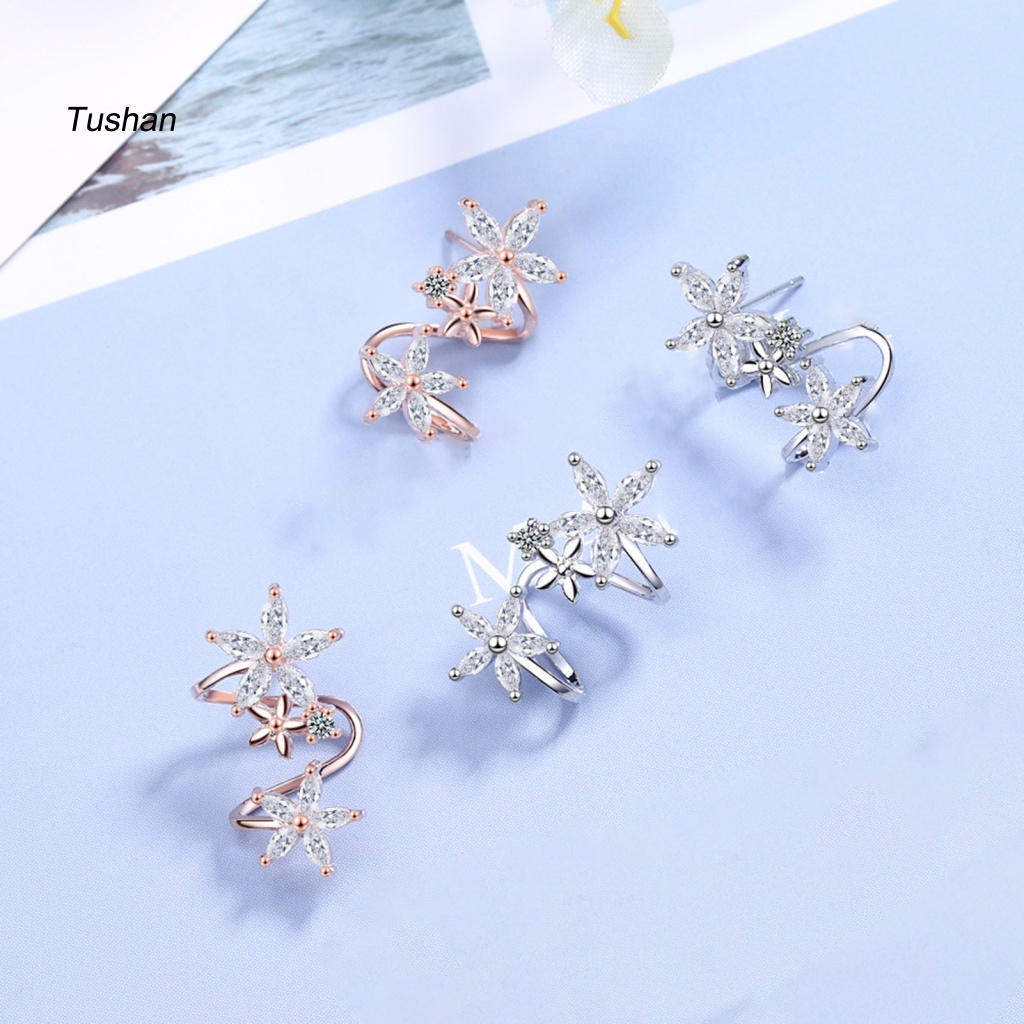 1 Đôi Bông Tai Kẹp Hình Hoa Đính Đá Zircon Dễ Phối Đồ Thời Trang Dự Tiệc Cho Nữ