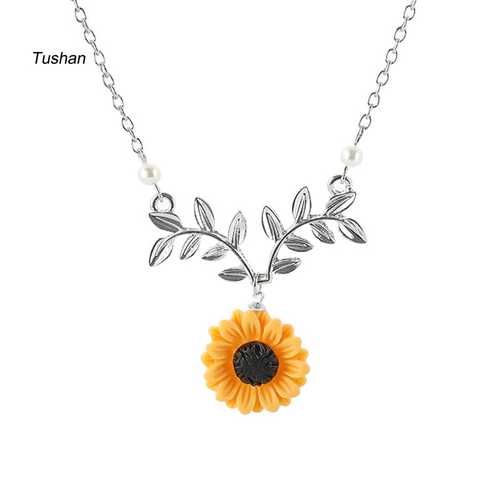 Vòng cổ Mặt Hoa Hướng Dương Đính Ngọc Trai Nhân Tạo Thời Trang