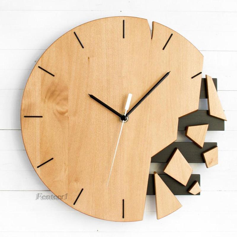 [Fenteer1] Đồng Hồ Treo Tường Hình Tròn Họa Tiết Trừu Tượng Hiện Đại Bằng Gỗ