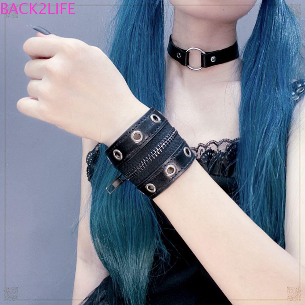 Vòng Tay Da PU 2Life Đính Đinh Tán Và Khóa Kéo Phong Cách Lolita