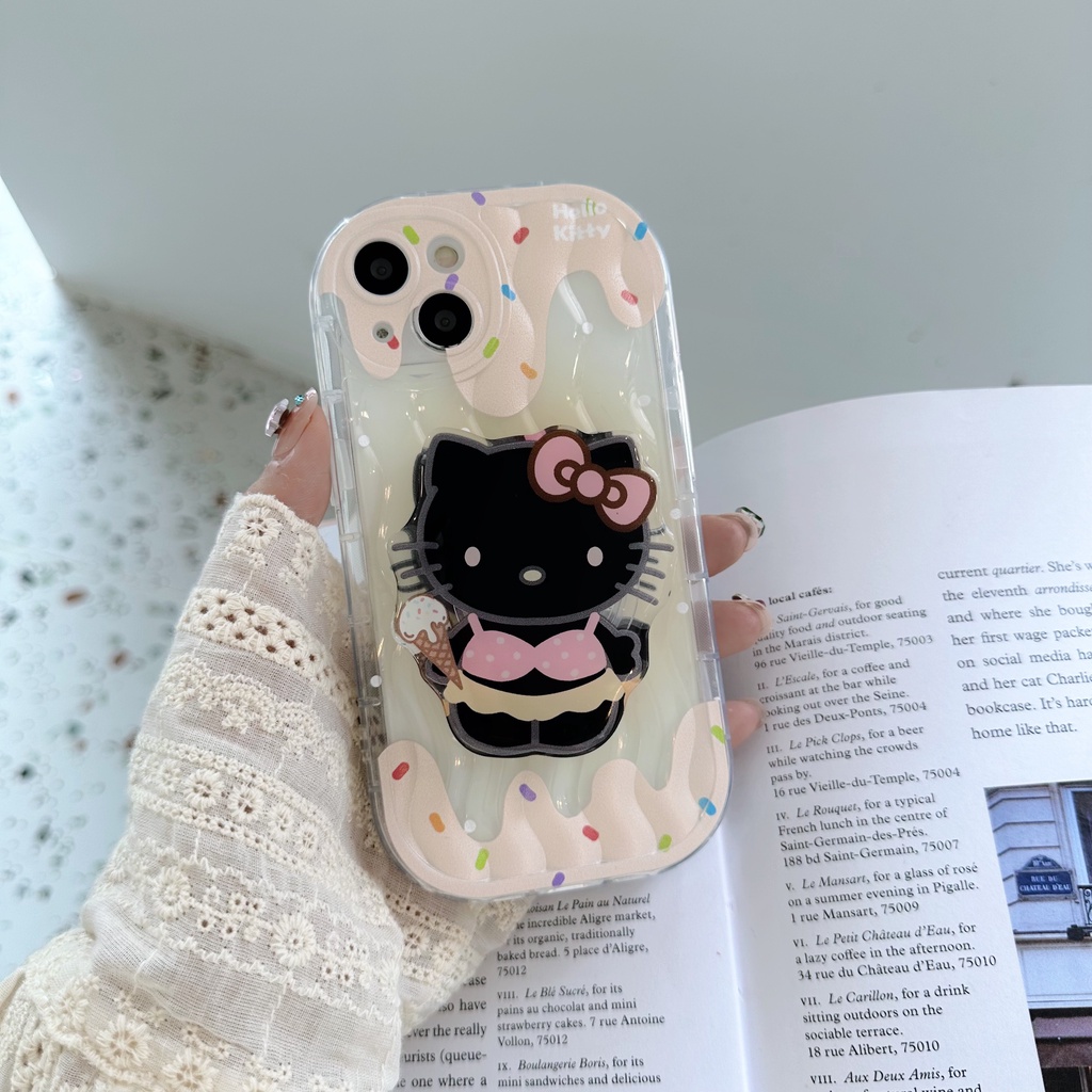 Ốp Điện Thoại TPU Silicone Mềm Trong Suốt Chống Sốc In Hình Hoạt Hình Có Giá Đỡ Cho iPhone 13 12 11 Pro Max 14 Plus