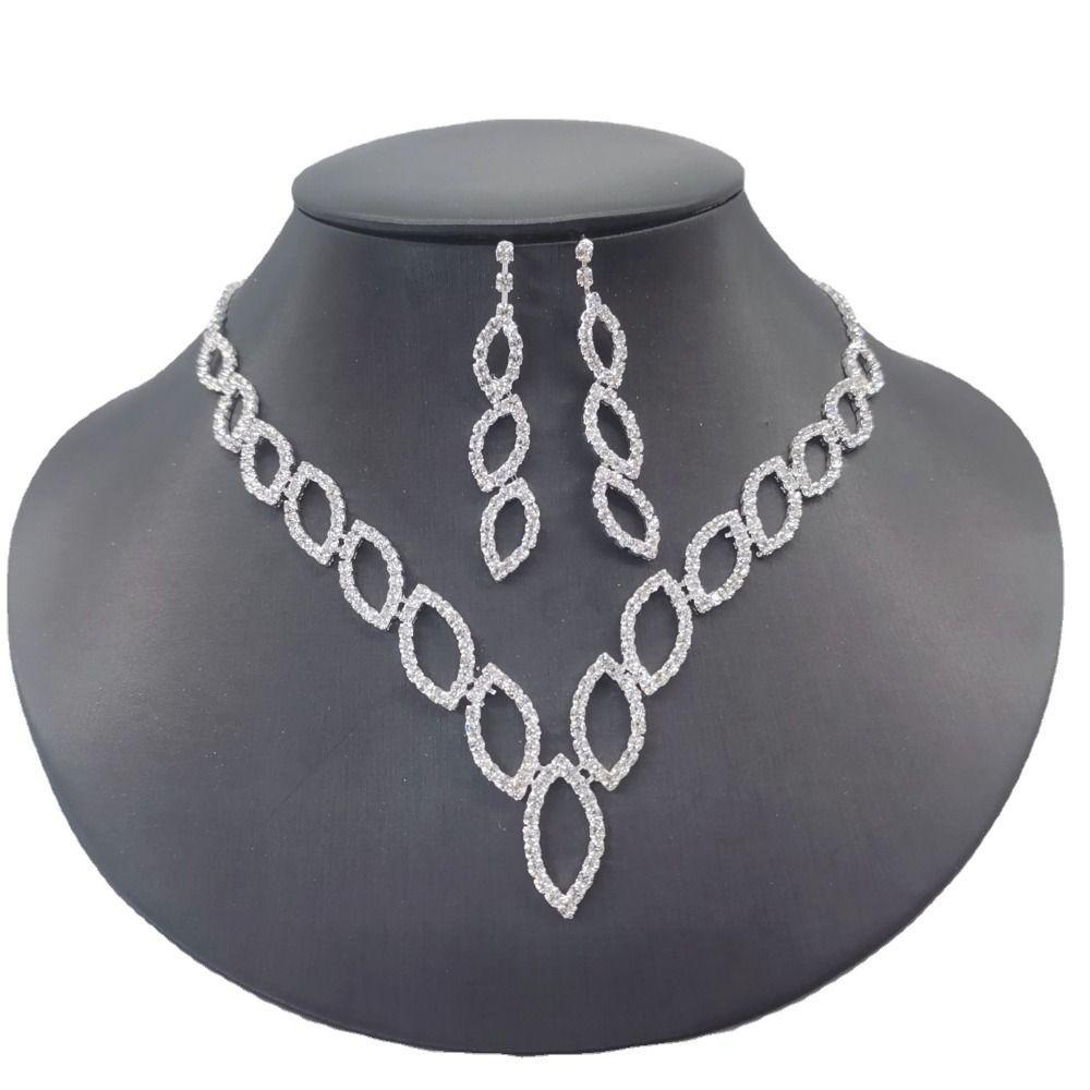 Bộ Trang Sức Hình Chiếc Lá Lấp Lánh Phong Cách Vintage|Bộ Trang Sức Đính Đá Sang Trọng Dành Cho Nữ