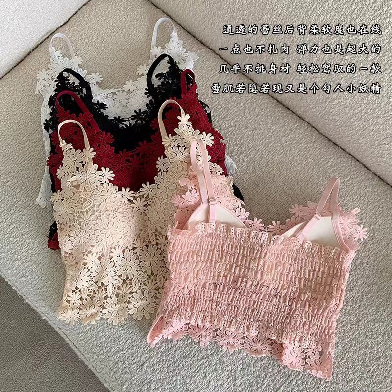 Áo Hai Dây Phối Ren Dáng Ngắn Phong Cách Pháp Thời Trang Mùa Hè Quyến Rũ Cho Nữ