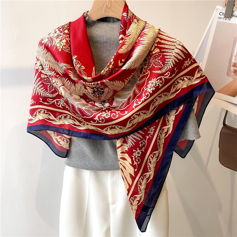 Khăn Quàng Cổ Hình Vuông Cỡ Lớn 110cm Chất Liệu Lụa Satin Phong Cách Cổ Điển Thời Trang Cho Nữ