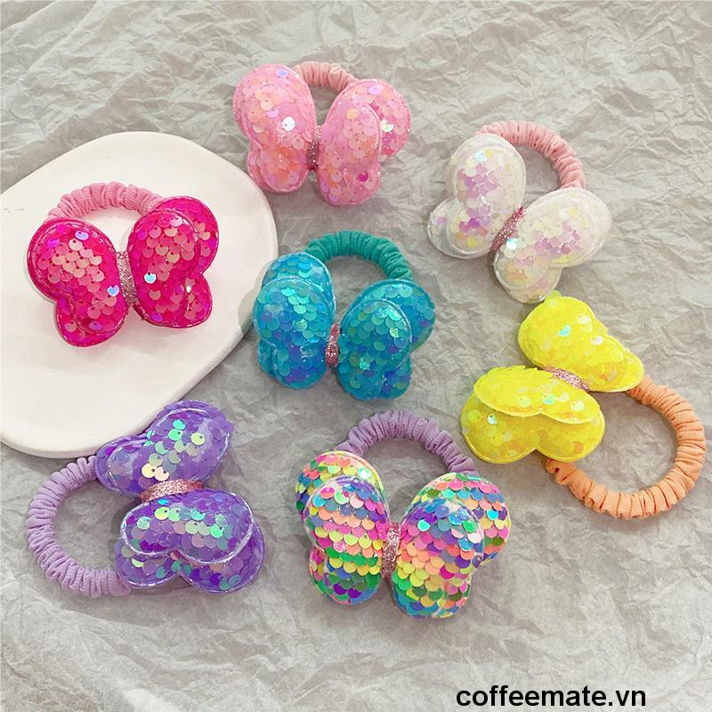 ⚡Dây Cột Tóc Hình Bướm Cao Su Đính Nơ Sequin Lấp Lánh Dễ Thương Cho Bé Gái