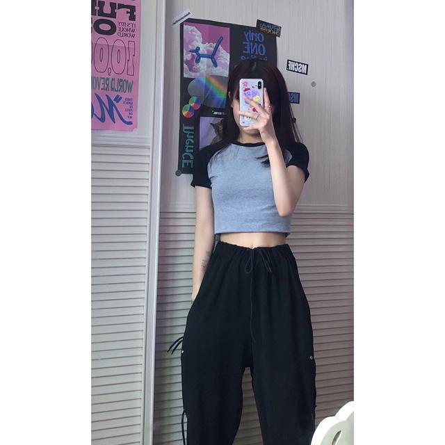 Set Áo Thun Raglan Ngắn Tay + Quần Yếm Màu Nhuộm Phong Cách Đường Phố Mỹ Thời Trang Mùa Hè Cho Nữ