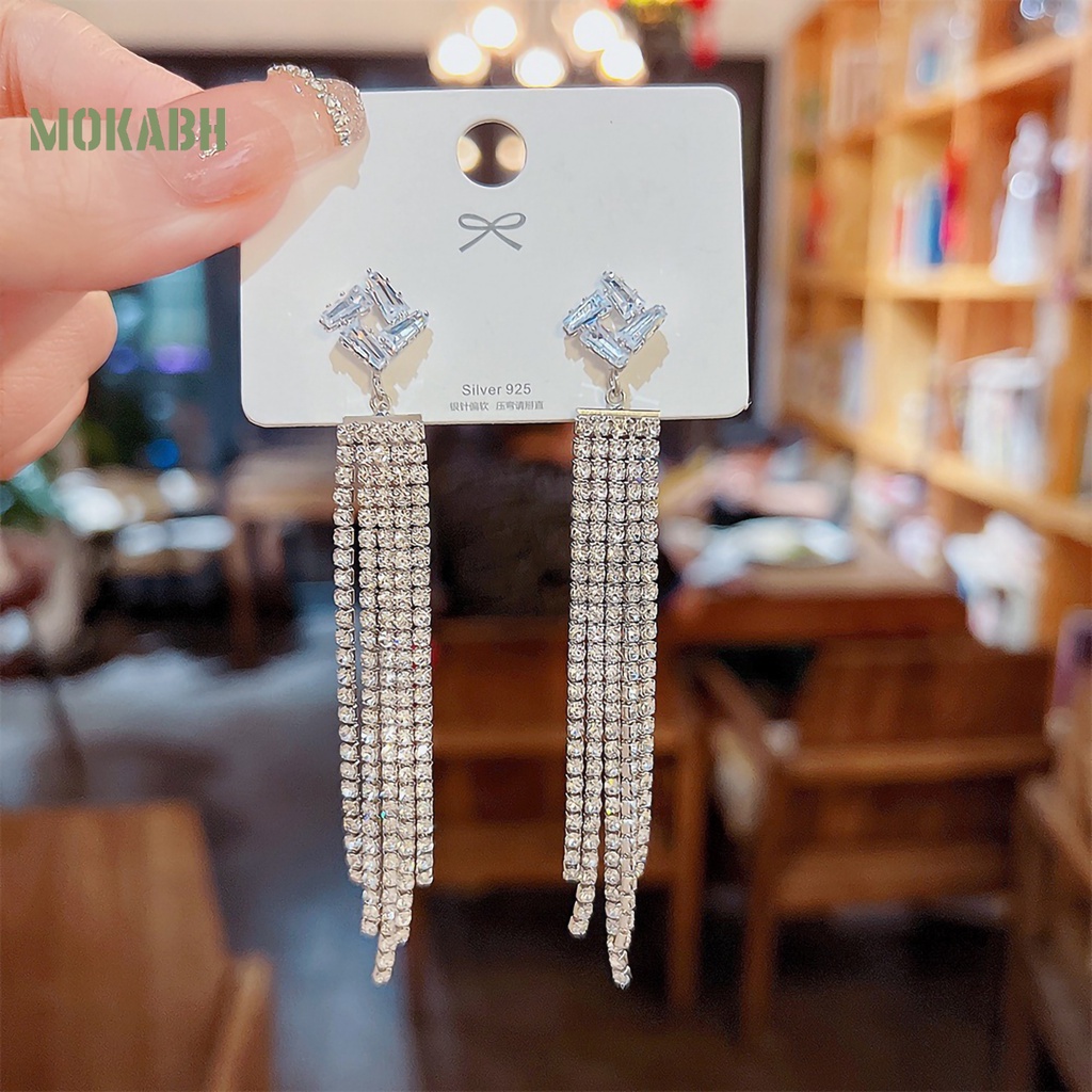 1 Đôi Bông Tai Dáng Dài Đính Đá Thời Trang Dành Cho Nữ