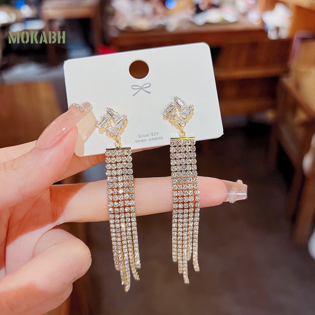 1 Đôi Bông Tai Dáng Dài Đính Đá Thời Trang Dành Cho Nữ