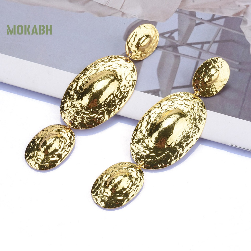 1 Đôi Bông Tai Dáng Dài Bằng Kim Loại Mạ Điện Sáng Bóng Phong Cách Âu Mỹ Dành Cho Nữ