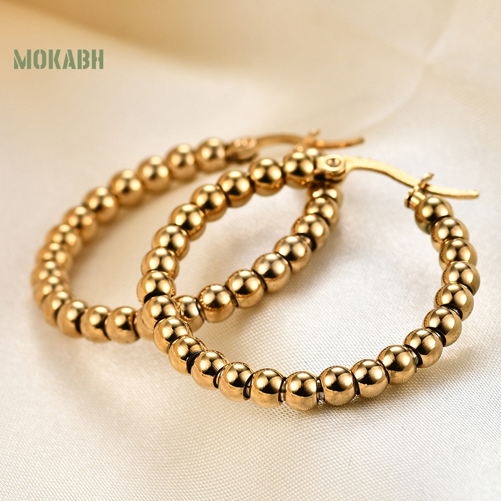 1 Đôi Bông Tai Tròn Mạ Điện Bóng Cao Đính Hạt Thời Trang