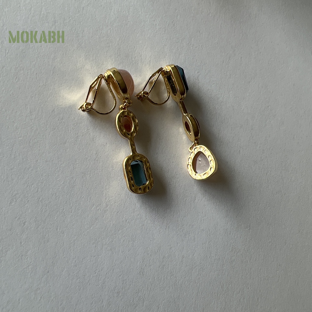 1 Đôi Bông Tai Đá Tự Nhiên Màu Tương Phản Kiểu Thời Trung Cổ