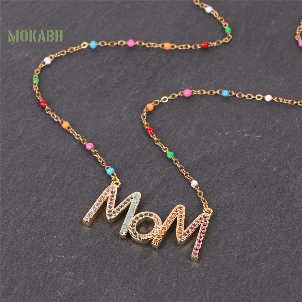 Vòng cổ Mặt Chữ MOM Đính Đá Zircon Lấp Lánh Thời Trang Cho Nữ