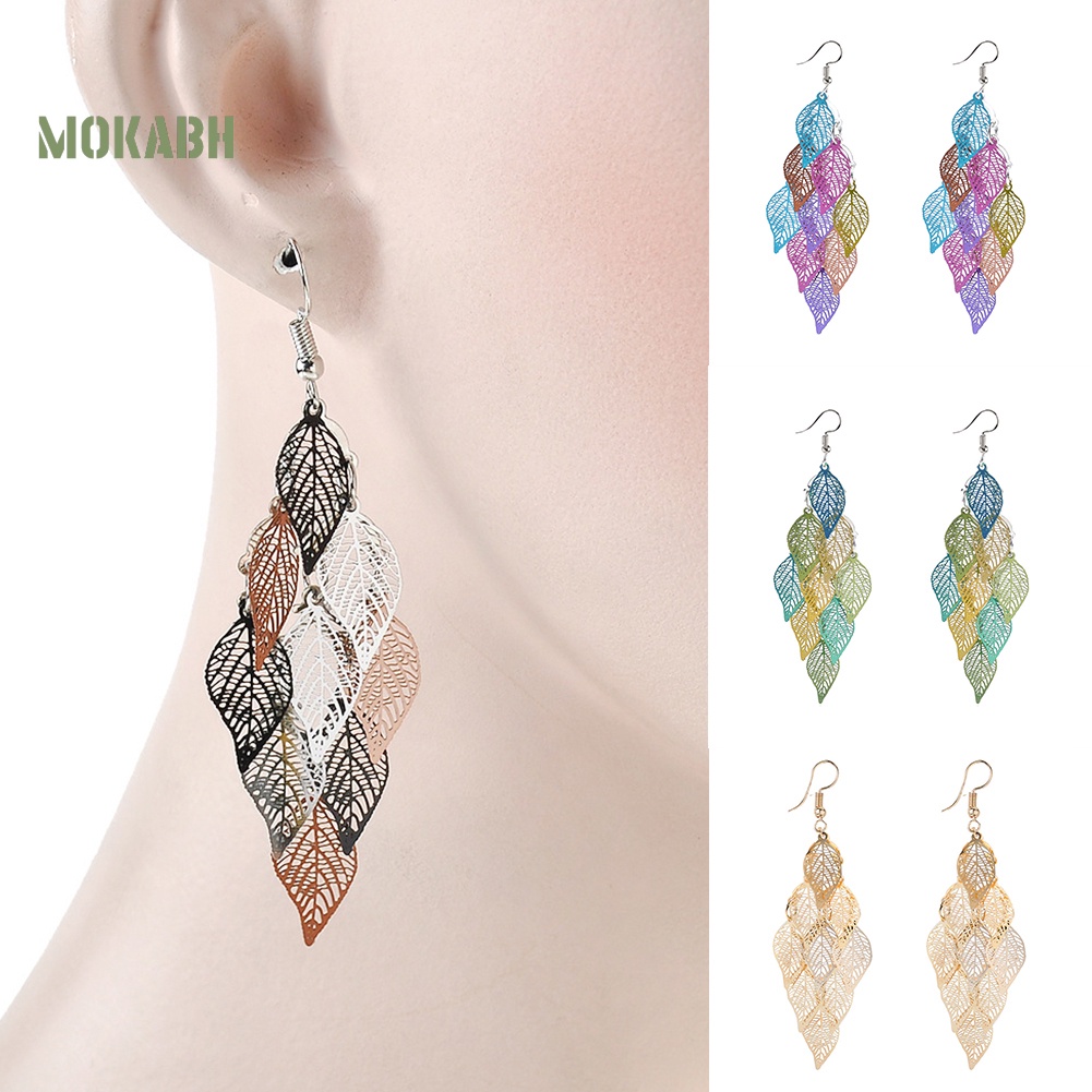 Bông Tai Nhiều Lớp Hình Chiếc Lá Nhiều Màu Sắc Thanh Lịch Dành Cho Nữ