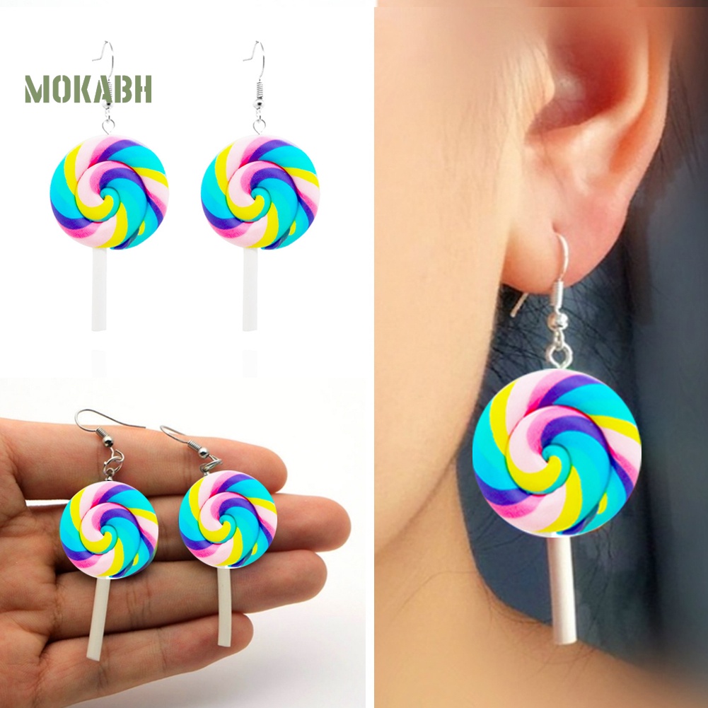 Bông Tai Hình Kẹo Mút Màu Sắc Cầu Vồng Xinh Xắn Thời Trang Cho Nữ