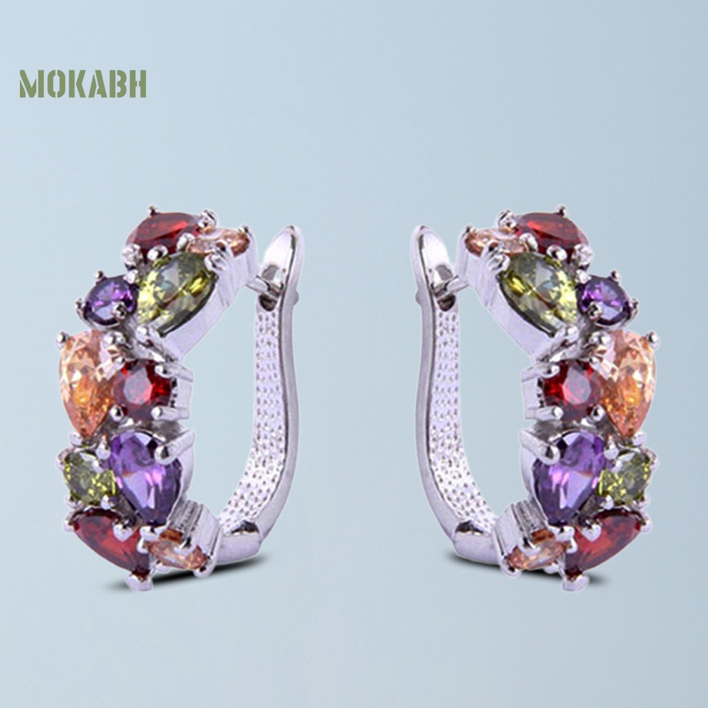 1 Đôi Bông Tai Tròn Đính Đá Zircon Nhiều Màu Thoải Mái Thời Trang Dự Tiệc Dành Cho Nữ