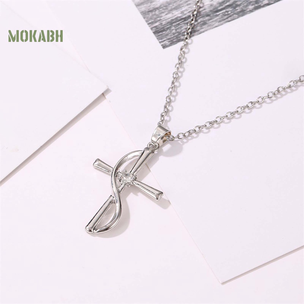 Bộ Vòng cổ + Bông Tai Mạ Điện Hình Chữ Thập Đính Đá Zircon Thời Trang Sang Trọng Cho Nữ