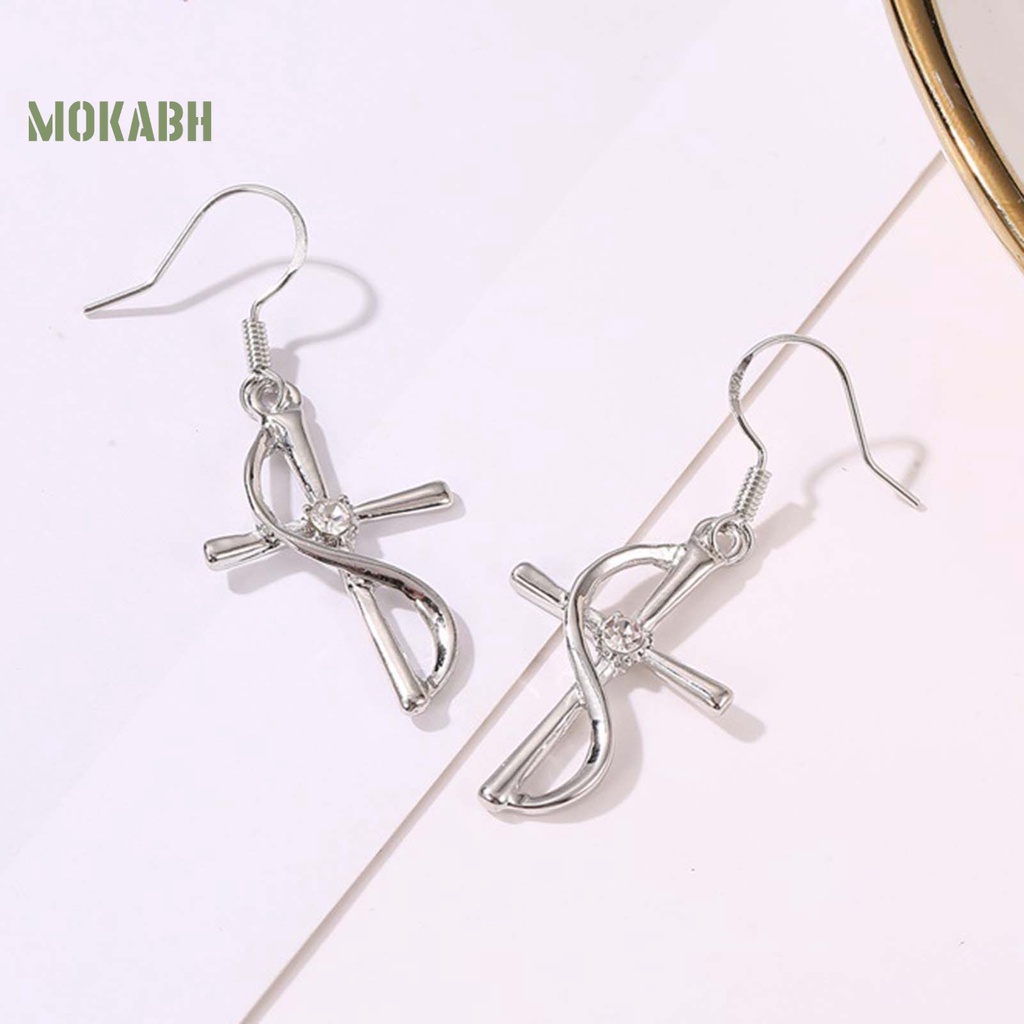 Bộ Vòng cổ + Bông Tai Mạ Điện Hình Chữ Thập Đính Đá Zircon Thời Trang Sang Trọng Cho Nữ